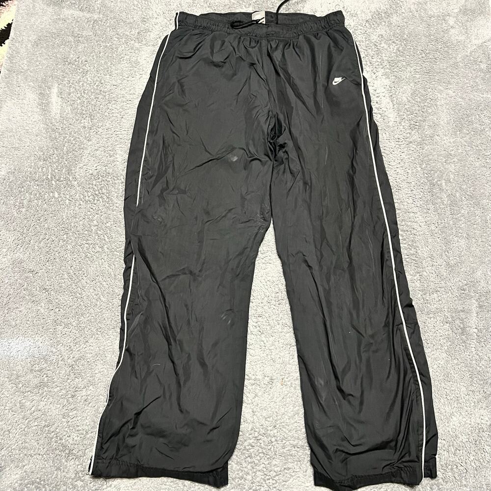 Vtg 90s Nike Track Pants Mens XXL Black Cuffed Windbreaker Swoosh Ankle Zip
